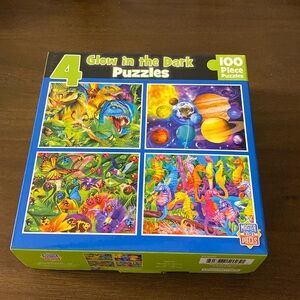 Sealed Masterpieces Kids 4 Glow In The Dark 100 Piece Puzzles 10” x 8”
